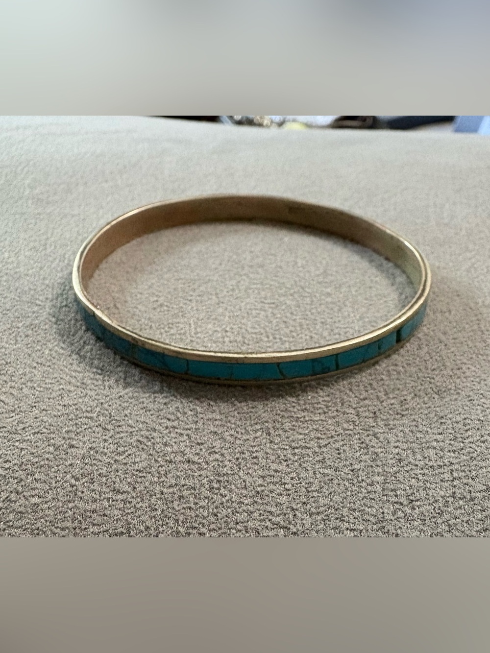 Genuine Turquoise Inlay Alpaca Stamped Bangle Bracelet SMALL 2.25” Diameter